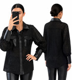 شومیز زنانه مشکی پانچ و چرم ویچی